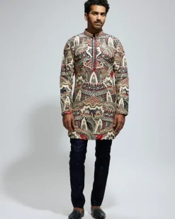 Abstract Heavily Embellished Short Kurta Set
