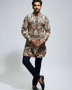 Abstract Heavily Embellished Short Kurta Set