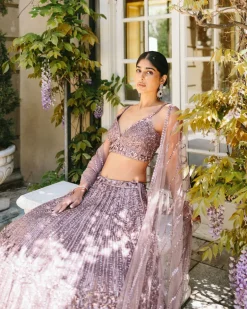 Aiza Dusty Mauve Sequin Lehenga Set