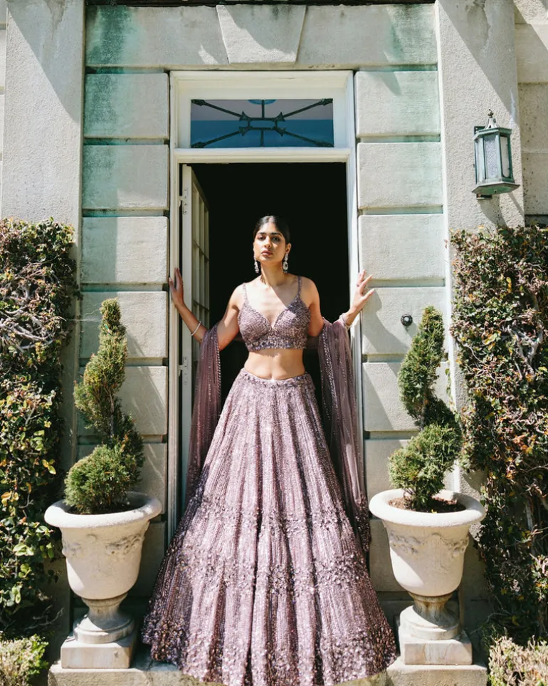 Aiza Dusty Mauve Sequin Lehenga Set