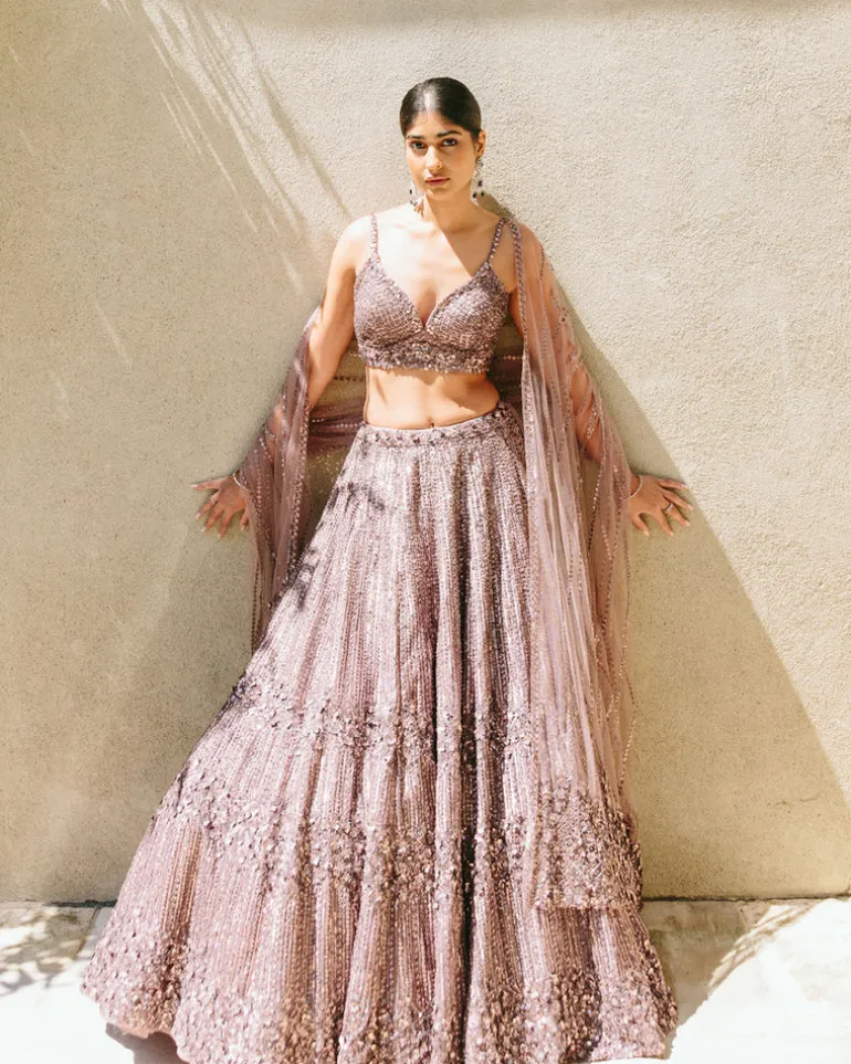 Aiza Dusty Mauve Sequin Lehenga Set