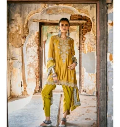 Akesha Mustard Embroidered Tunic Set