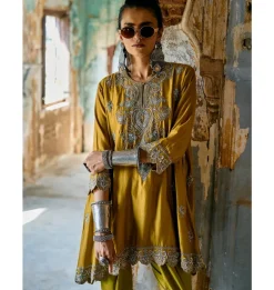 Akesha Mustard Embroidered Tunic Set