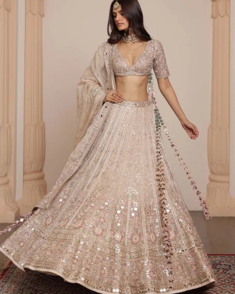 All Gold & Multithread Sand Floral Lehenga Set