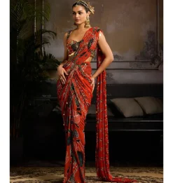 Amber Aura Draped Sari Set