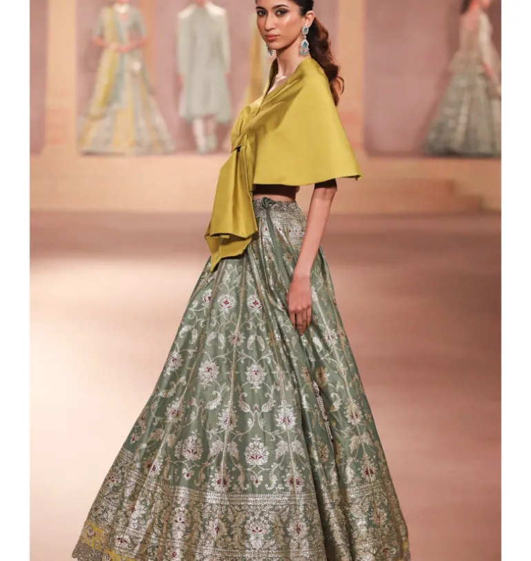 Amira Mint Mustard Lehenga Set