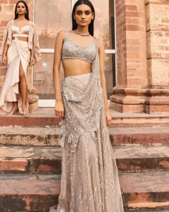 Amoudi Ray Chiffon Drape Skirt Sari Set