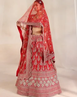 Anise Red Embroidered Lehenga Set