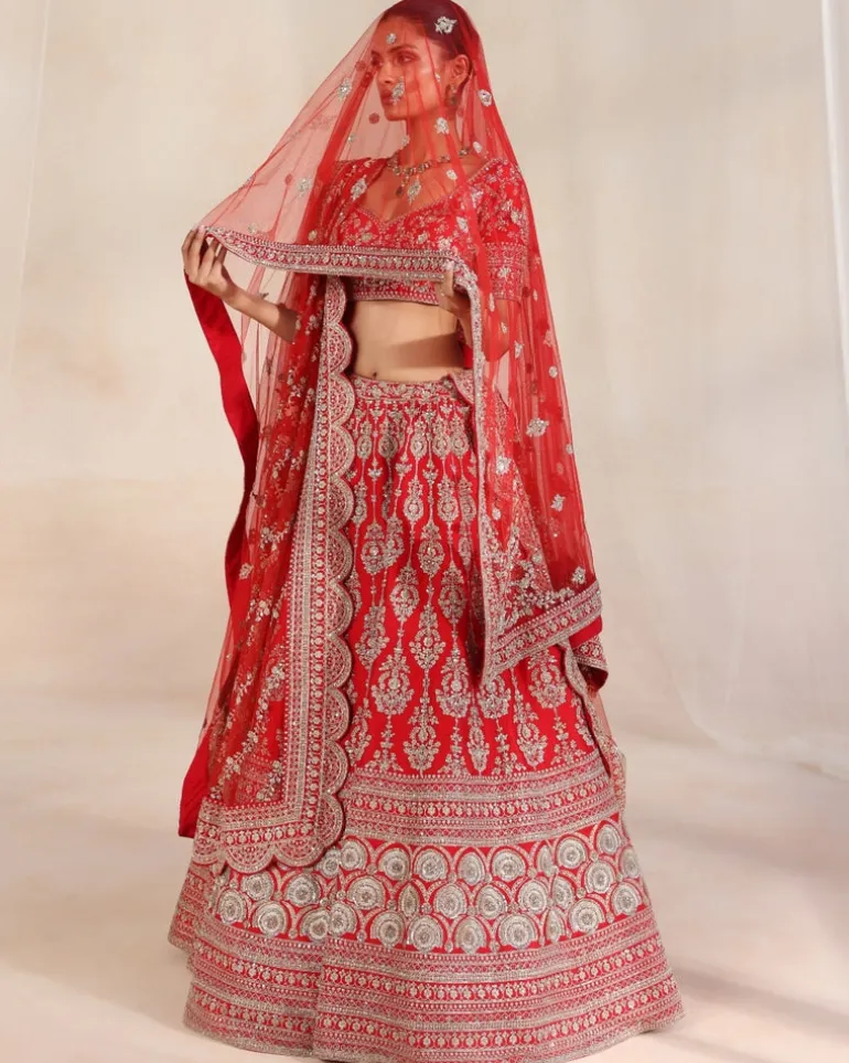 Anise Red Embroidered Lehenga Set