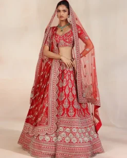 Anise Red Embroidered Lehenga Set
