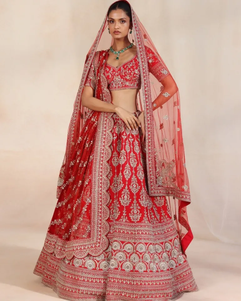 Anise Red Embroidered Lehenga Set
