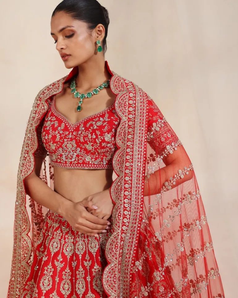 Anise Red Embroidered Lehenga Set