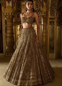 Antique Gold Sequin Lehenga Set
