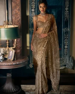 Antique Gold Sequin Sari Set