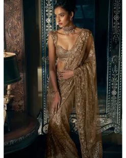 Antique Gold Sequin Sari Set