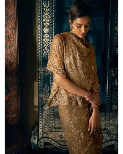 Antique Gold Sequin Sari Set
