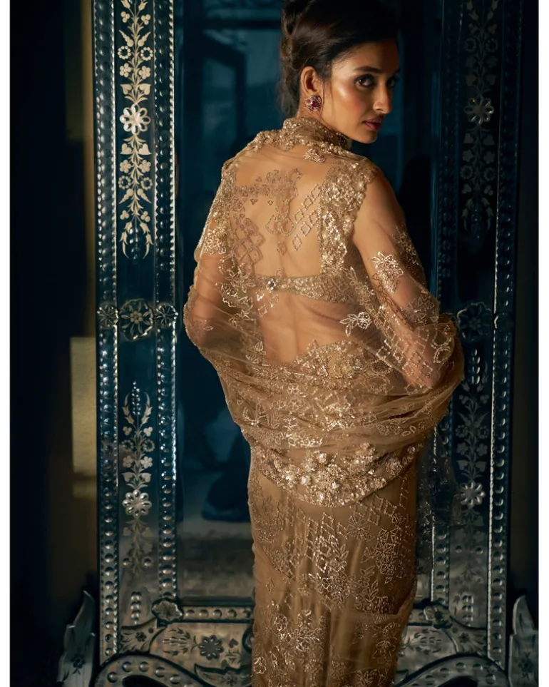 Antique Gold Sequin Sari Set