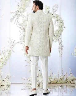 Antique Silver Open Sherwani Set
