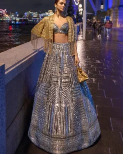Antique Silver Sequin Lehenga Set