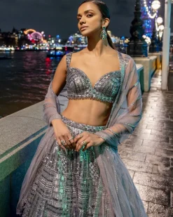 Antique Silver Sequin Lehenga Set