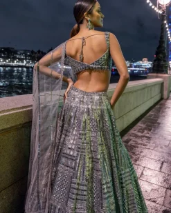 Antique Silver Sequin Lehenga Set