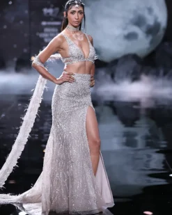 Aphrodite Embroidered Skirt Paired With A Choli And A Trail Cape