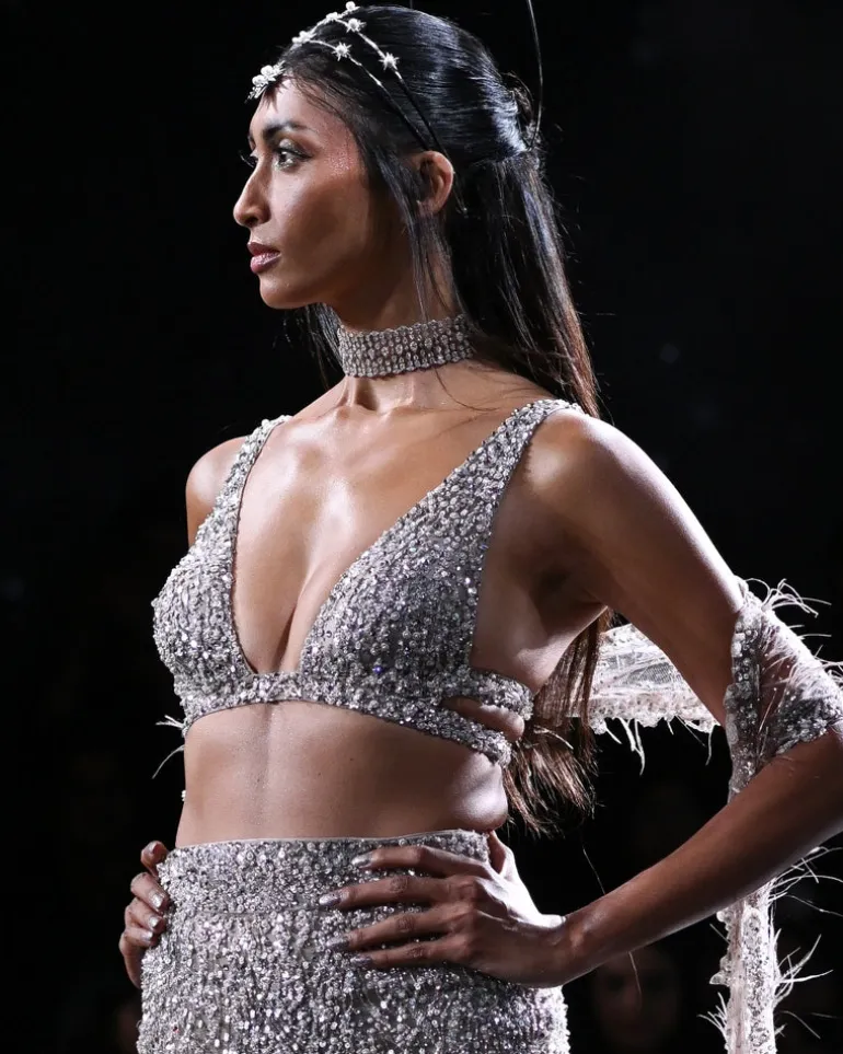 Aphrodite Embroidered Skirt Paired With A Choli And A Trail Cape