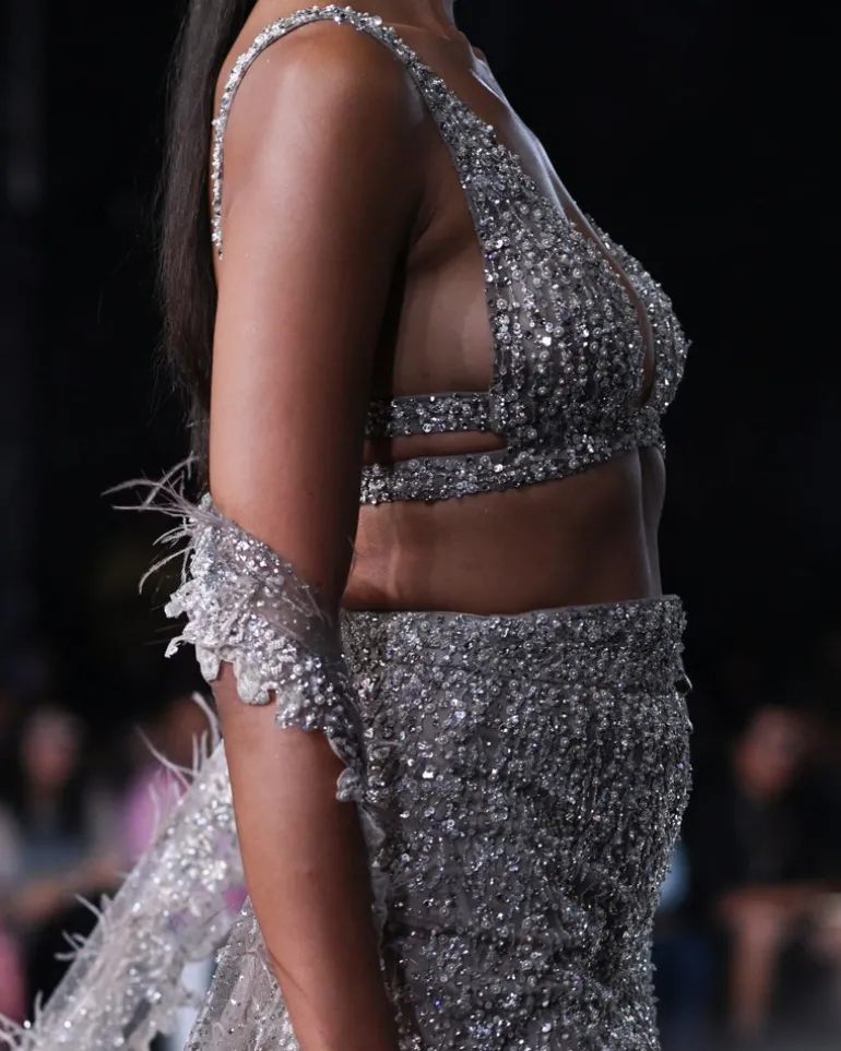 Aphrodite Embroidered Skirt Paired With A Choli And A Trail Cape
