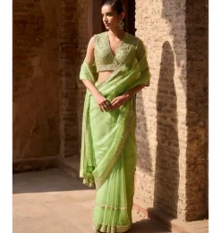 Apple Green Organza Sari Set