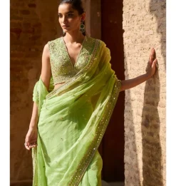 Apple Green Organza Sari Set