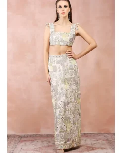 Applique Embroidered Blouse And Skirt Set