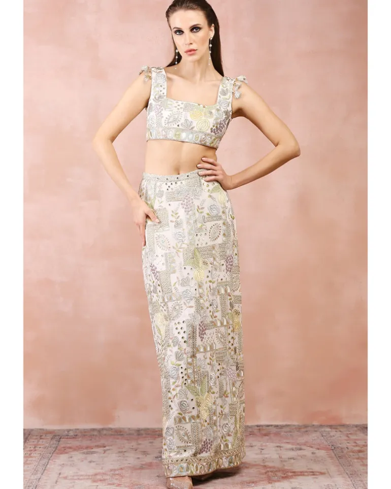 Applique Embroidered Blouse And Skirt Set