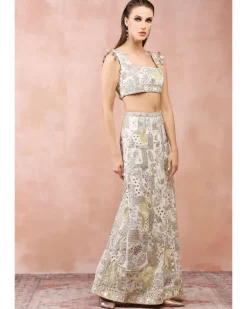 Applique Embroidered Blouse And Skirt Set