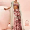 Aqua Abstract Floral Gharara And Cape Set