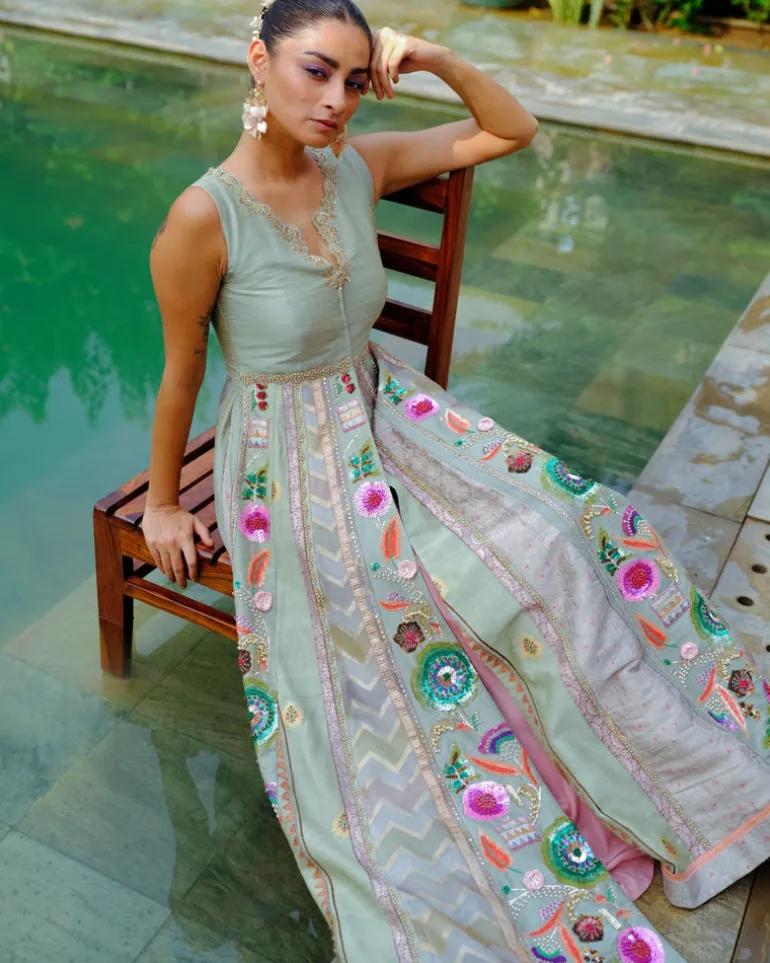 Aqua Jacket Anarkali Set