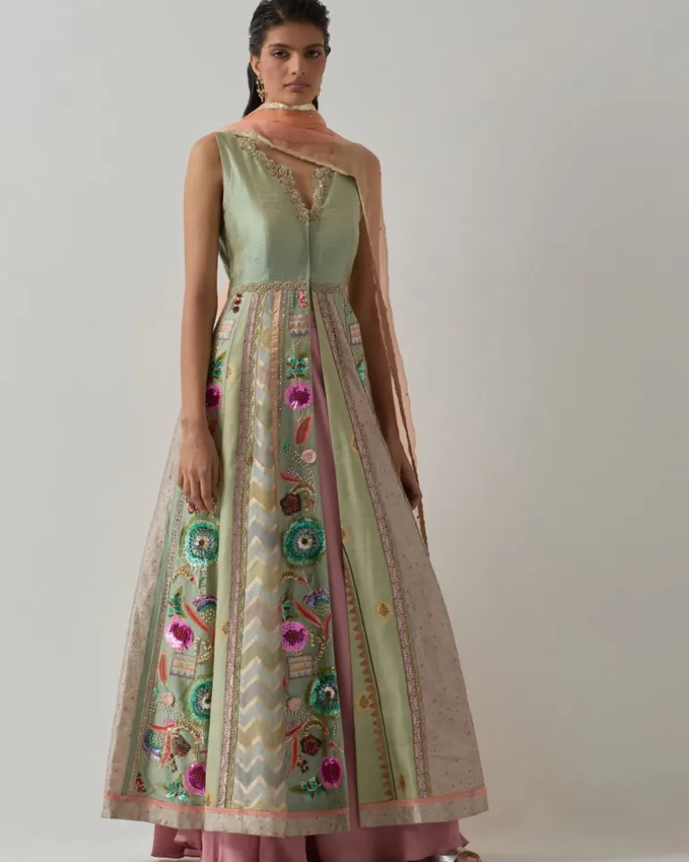 Aqua Jacket Anarkali Set