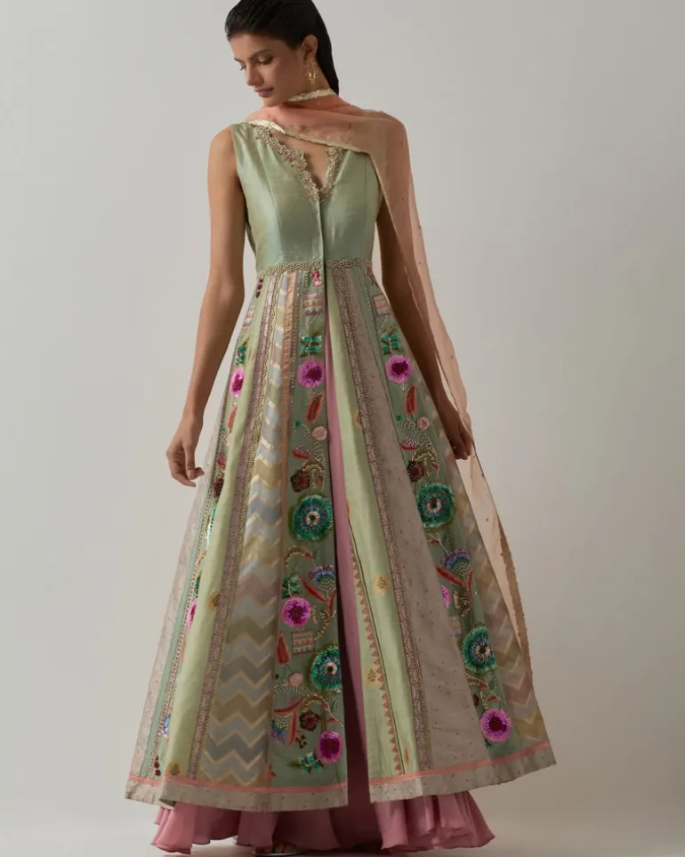 Aqua Jacket Anarkali Set
