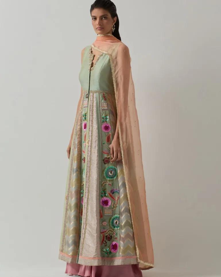 Aqua Jacket Anarkali Set