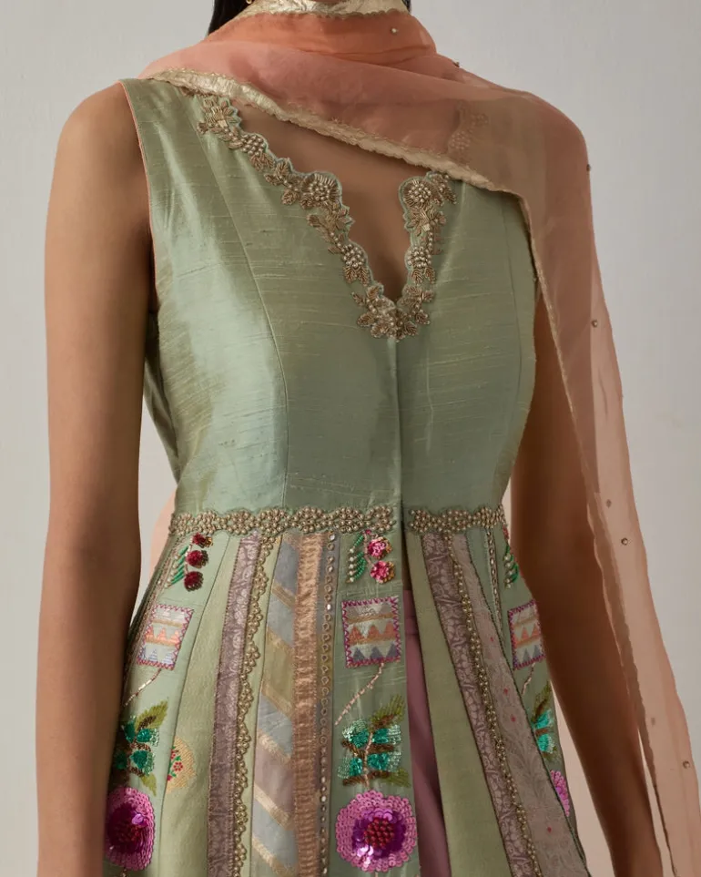 Aqua Jacket Anarkali Set