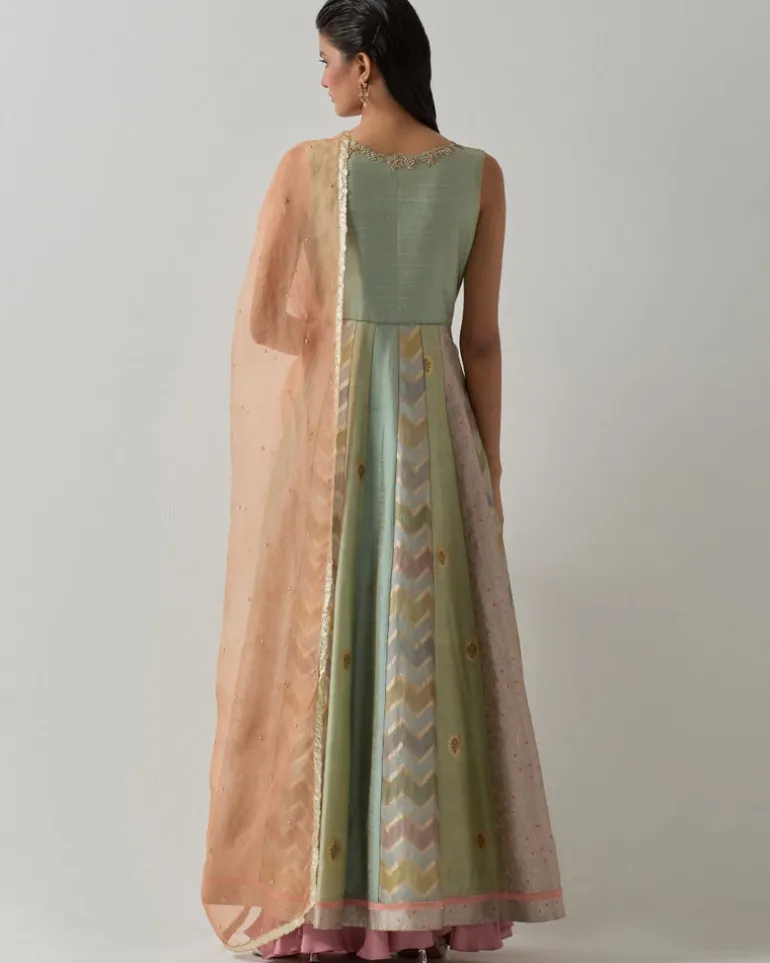 Aqua Jacket Anarkali Set