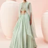 Aqua Lehenga And Cape Set