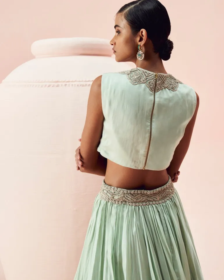 Aqua Lehenga And Cape Set