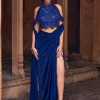 Ariel Dark Blue Embroidered Sari Set
