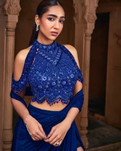 Ariel Dark Blue Embroidered Sari Set