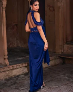 Ariel Dark Blue Embroidered Sari Set