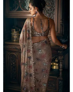 Ash Grey Sequin Sari Set