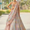 Ash Pink Flower Lehenga Set