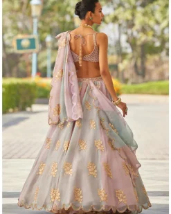 Ash Pink Flower Lehenga Set