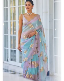 Ash Pink Flower Sari Set