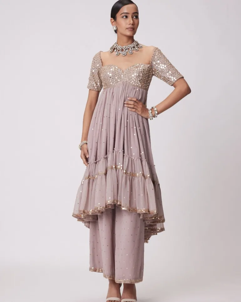 Ash Pink High Low Kurta Set